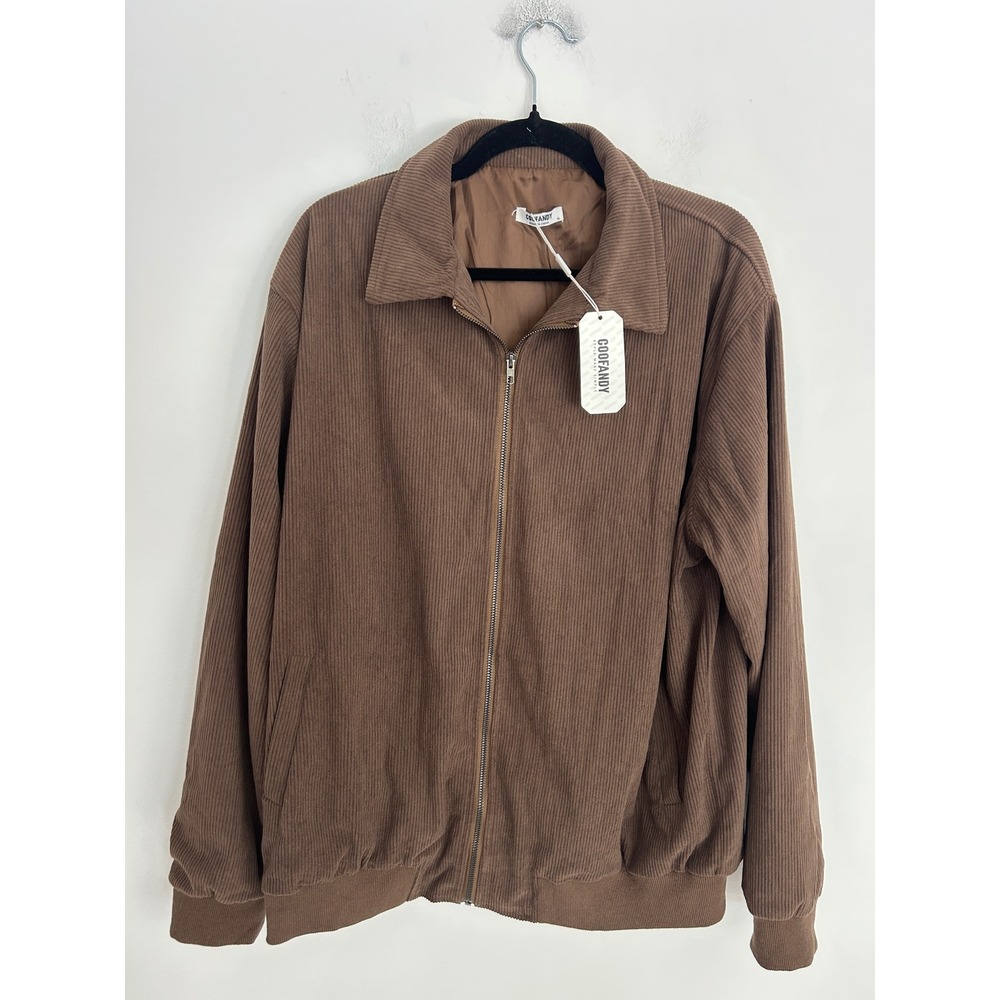 Coofandy Brown Corduroy Bomber Jacket Full Zip Ribbed XL New With Tags